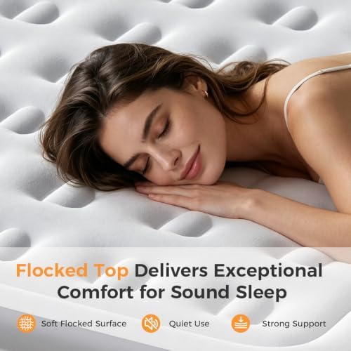 NEWBULIG 18" Raised Queen Air Mattress with Built in Pump, Blow up Bed