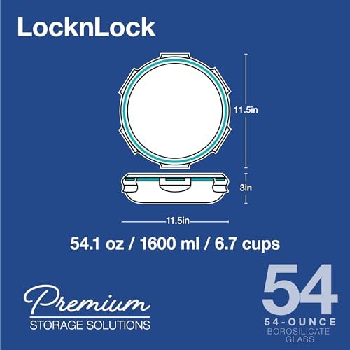 LocknLock 9.5-Inch, 54.1 fl oz (1.6 L) Purely Better Glass Round Pie Baking Dish and Food