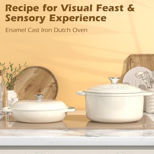 Enameled Cast Iron Dutch Oven - Umite Chef 5QT Pot with Lid & Cotton Potholders