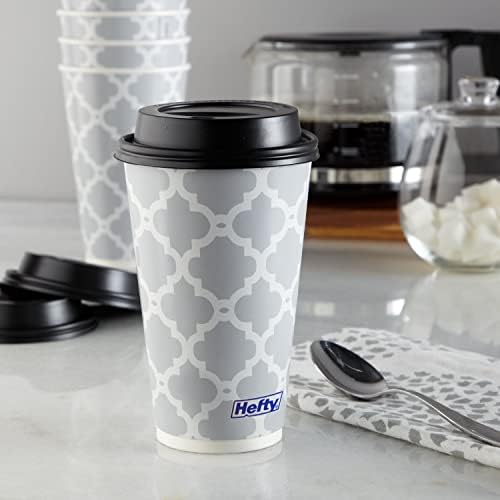 Hefty Disposable Hot Cups with Lids, Insulated Paper Coffee Cups for Tea