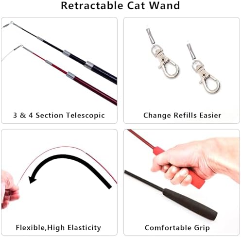 Interactive Cat Wand Toy Set, 2 Telescopic Rods & 11 Attachments