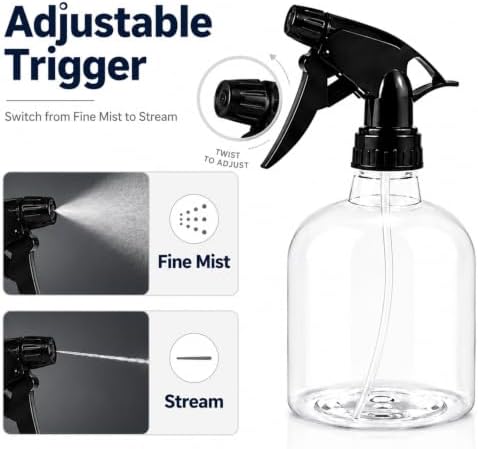 Enenes 6 Pack 8 Oz Plastic Spray Bottles with Black Adjustable Triggers