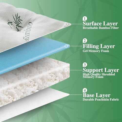 WhatsBedding 4 inch Bamboo Memory Foam Mattress Topper for Back Pain Relief Queen Size