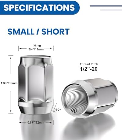 GAsupply 1/2x20 Lug Nuts 20pcs, Chrome 1.38"Tall 3/4" 19mm Hex, Cone Seat