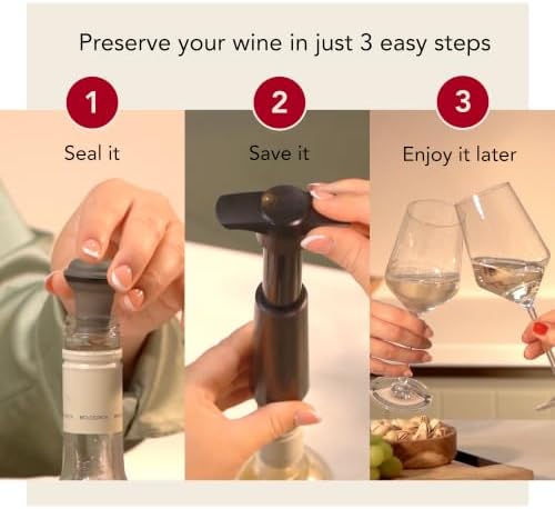 Vacu Vin Original Wine Pump - 4 Vacuum Wine Stoppers - Wine Saver - Black