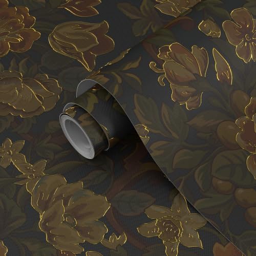 Vintage Peel and Stick Wallpaper Floral Contact Paper 17.3x98.4in |Retro Victorian Dark