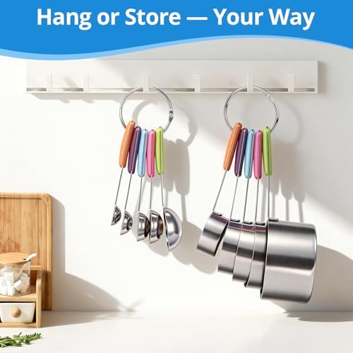 10-Pcs Stainless Steel Measuring Cups & Spoons Set, Colorful Handles
