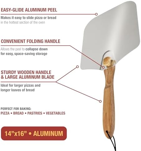 Old Stone Pizza Kitchen Aluminum Pizza Peel with Collapsible Wooden Handle, 14x16-Inch