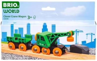 BRIO World 33698 - Clever Crane Wagon Set - 4 Piece Wooden Toy Train Set for Kids