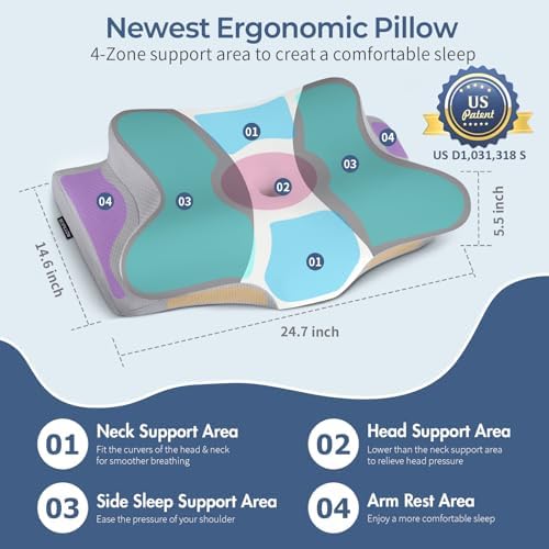 Cervical Pillow for Neck Pain Relief, Ergonomic Neck Pillow for Sleeping