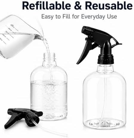 Enenes 6 Pack 8 Oz Plastic Spray Bottles with Black Adjustable Triggers