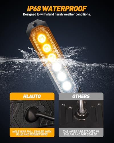 HLauto 4pcs 6LED Strobe Grille Lights Surface Mount Hazard Lights