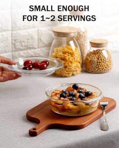 NUTRIUPS Small Round Glass Casserole Dish with lid, 0.65 L Mini glass bowl with glass lid