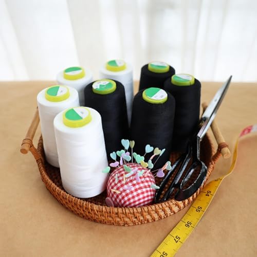 Black & White Sewing Thread, 8PCS 40S/2 3000 Yard Spool Serger Thread
