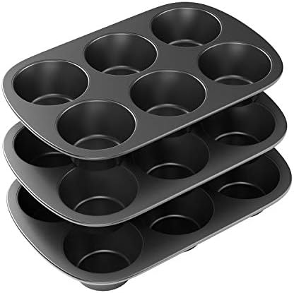 Tiawudi 3 Pack Jumbo Nonstick Muffin Pan, 6 Cup Carbon Steel Cupcake Pan