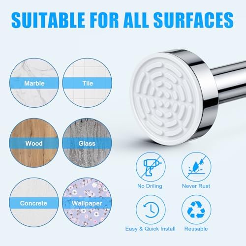TEECK Shower Curtain Rod, 32-80 inch Adjustable Spring Tension Curtain Rod