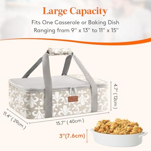 Lifewit Insulated Single Decker Casserole Carrier for Hot or Cold Food