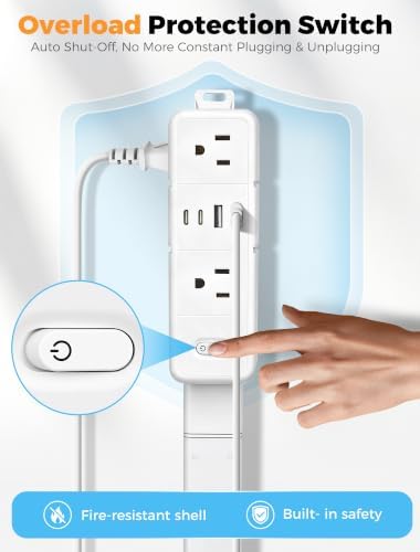 Outlet Extender Stick with 2 USB-A & 2 USB-C,6 AC Outlets,24"-34" Extension