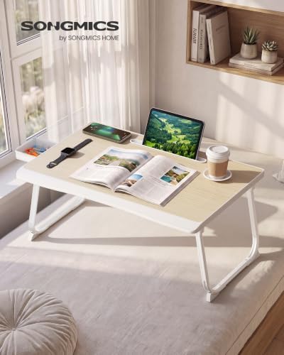 SONGMICS Foldable Lap Desk, Portable Bed Desk Table Tray w/Cup Holder Tray