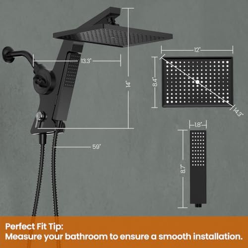 JDO 12-Inch Filtered Rain Shower Head with Handheld Spray Combo Matte Black