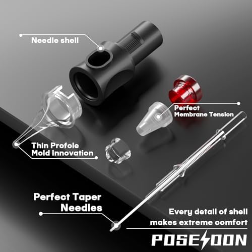 POSEIDON 50PCS Tattoo Cartridge Needles Assorted Mixed Size #12 Round Liner Shader Magnum