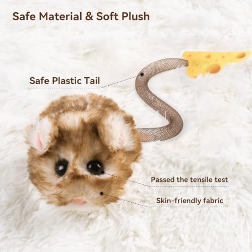 Migipaws Interactive MigiMouse Cat Toy 360° Rolling & Spin with Mesh Plastic Tail for
