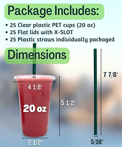 Cappatua 20 oz Clear Plastic Cups with Lids and STRAWS