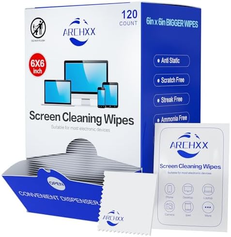 Screen Wipes for Electronics, 120 Count 6"x6" Pre-Moistened Screen Cleaner for Screens