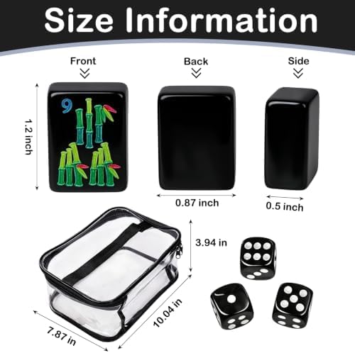 162 Black American Mahjong Tiles Set & Storage Bag, Dice, 1.2" Travel Gift