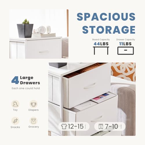 DUMOS Nightstand, Bedside Table with 4 Fabric Drawers