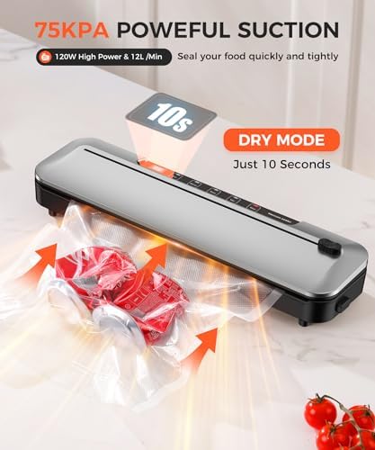 75KPa Vacuum Sealer, Digital Timer, 6-in-1 Dry & Moist Modes Sealer Machine