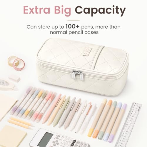 Sooez Cute Pencil Case, Soft Quilted Pencil Pouch, Large Pen Pencil Bag