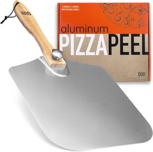 Aluminum Pizza Peel Metal - 12 x 14 Inch. Pizza Spatula for Oven with Foldable Wood