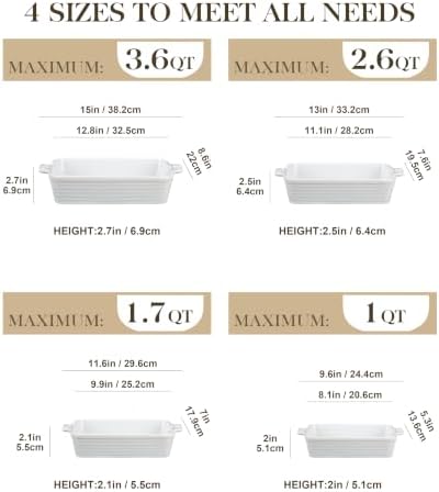 MALACASA Casserole Dishes for Oven, Porcelain Baking Dish Set of 4