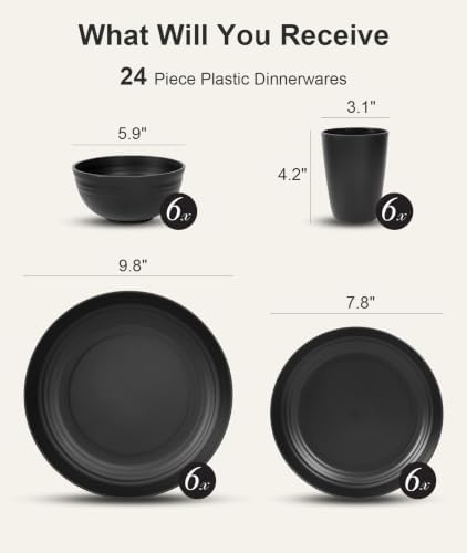 Quatish 24 Piece Plates and Bowl Set for 6, Dinnerware Dish Set for Kitchen