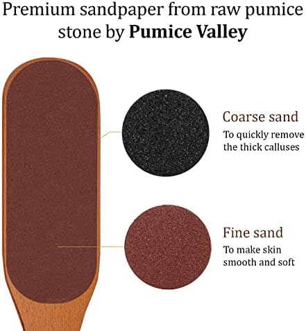 Pumice Stone Foot File - Wooden Pedicure Feet Scrubber with Handle for Callus, Dry