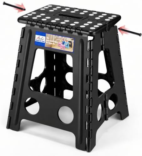 ACKO 16 Inch Folding Step Stool with Safety Lock, Holds 400 lbs, Black