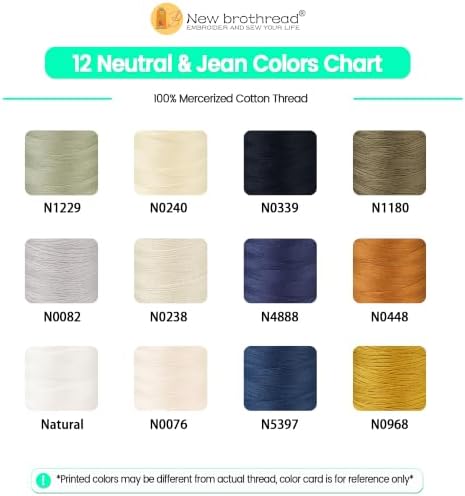 New brothread Multi-Purpose Mercerized Cotton Thread 12 Neutral&Jean Colors