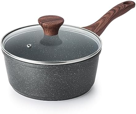 SENSARTE Nonstick Saucepan with Lid, 1.5 Quarts Small Pot with Swiss Granite Coating