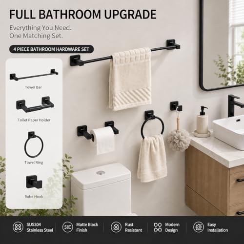 Matte Black Bathroom Hardware Set 4 Pieces