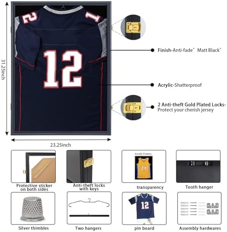 IHEIPYE Jersey Display Frame Case, Large Sport Jersey Shadow Box, Black