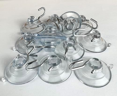 12 Pak Small 1 ¼ -inch (Made in Pennsylvania) Heavy Duty Suction Cup Hooks for Glass