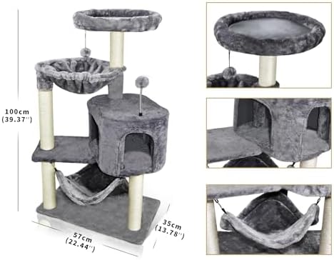 YUNIQUE Cat Tree with Cat Condo and Big Hammock, Grey