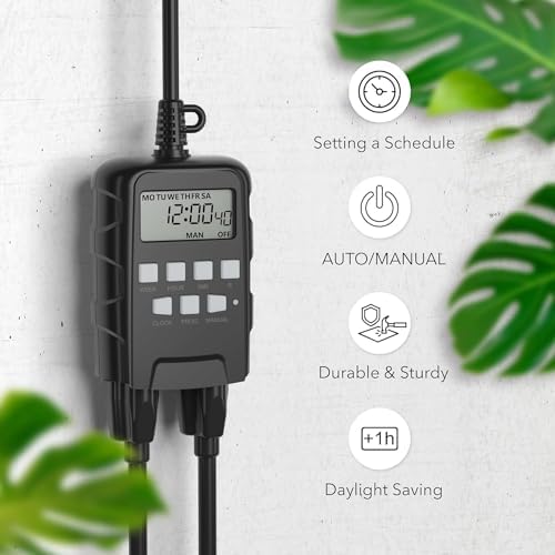 BN-LINK 7 Day Outdoor Heavy Duty Digital Programmable Timer, 125VAC, 60Hz, Dual Outlet