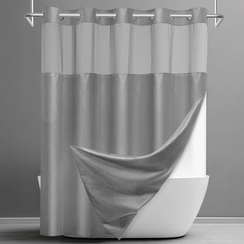 Ringless Waffle Shower Curtain with Snap in Liner Set, 71x74, Grey