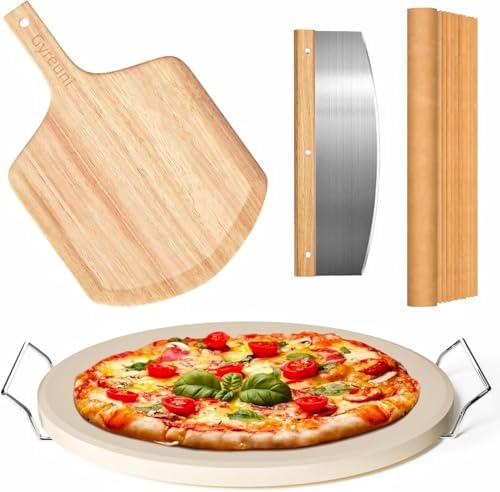 Gyreuni 13 Pizza Stone for Oven and Grill with Pizza Peel, Baking Stone Set