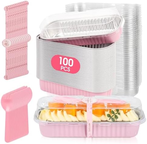 100 Pack Mini Cake Pans with Lids and Spoons