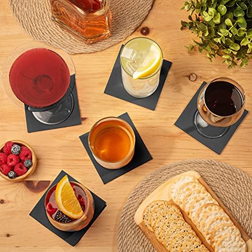 Cocktail Napkins-Disposable Beverage/Bar Napkins-Black Linen-Like Square