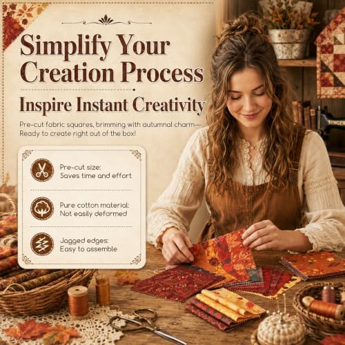 5 Inch Fall Cotton Fabric Squares, 84 Pack 21 Styles Autumn Charm Pack