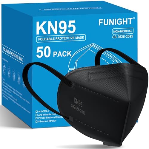 KN95 Face Masks 50 Pack 5-Ply Breathable Filter Disposable Face Masks Black